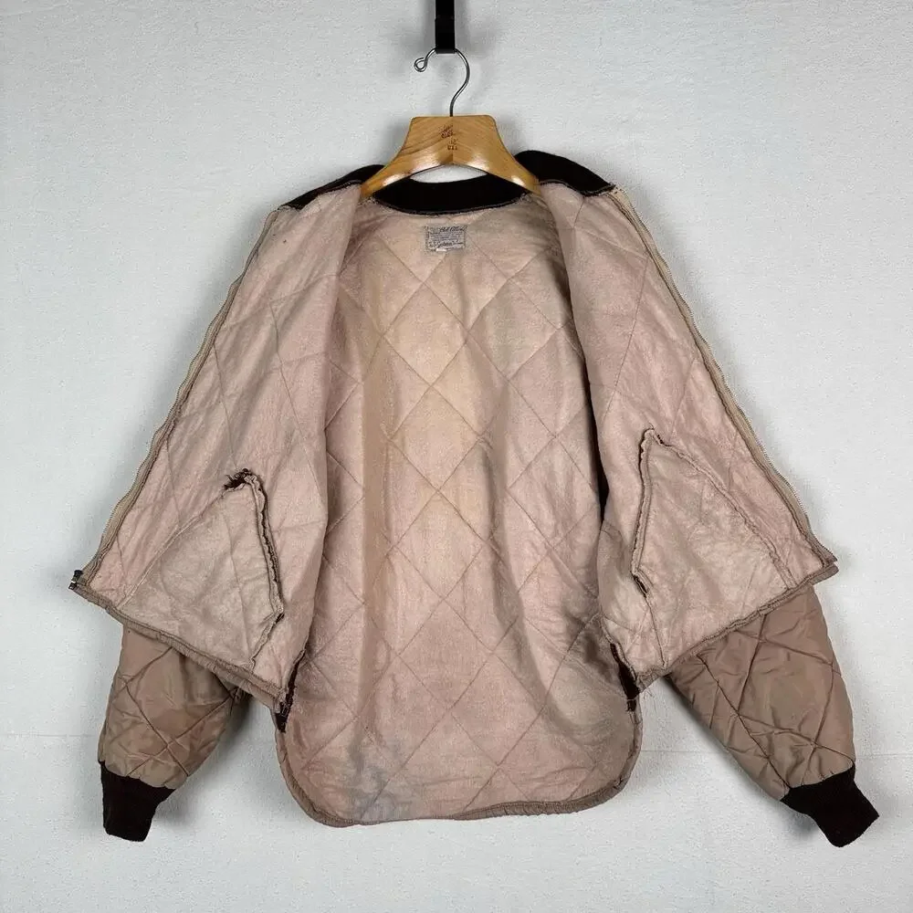 60’s Vintage Bob Allen Quilted‎ Jacket Pants Set Long Under Wear Men's XL Brown